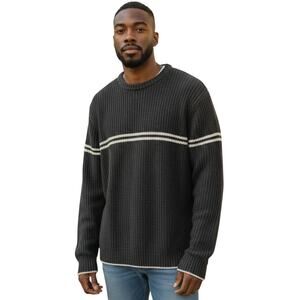 Maxini Men's Cable Knit Sweater, Black White Size XL